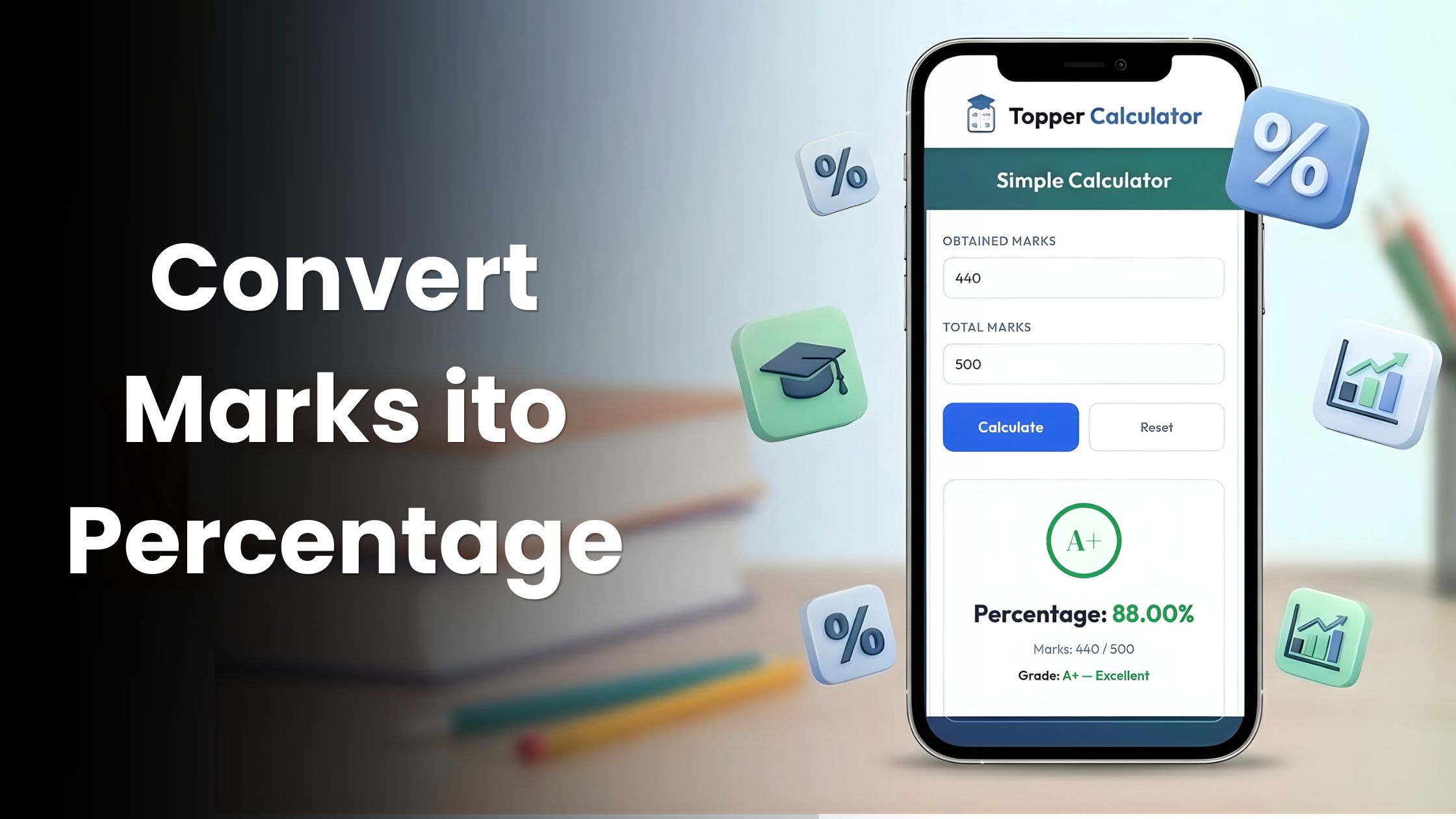 Online marks to percentage converter tool dashboard showing calculation results